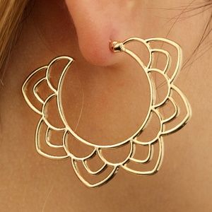 Gold Lotus Flower Hoop Earrings